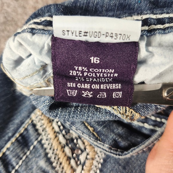 VIGOLD Womens Jeans Size 16 Blue Denim Tapered Embellished Pockets High Rise - Picture 10 of 15